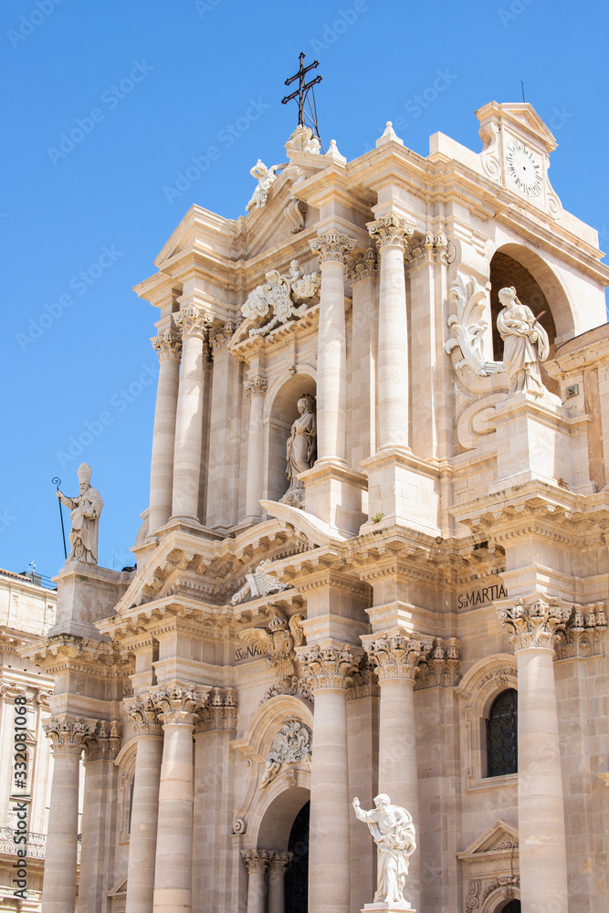 View of The Cathedral of Syracuse, details, Sicily, Italy