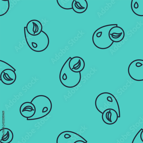 Black line Bio fuel icon isolated seamless pattern on green background. Eco bio. Green environment and recycle.  Vector Illustration