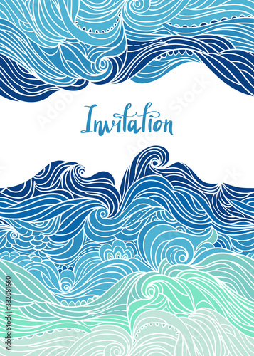 Elegant vertical waves border. Wavy striped pattern. Hand-drwn frame in doodle style. Template for card, invitation or poster. EPS 8.