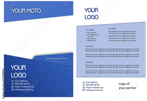 double-sided blue leaflet vector layout