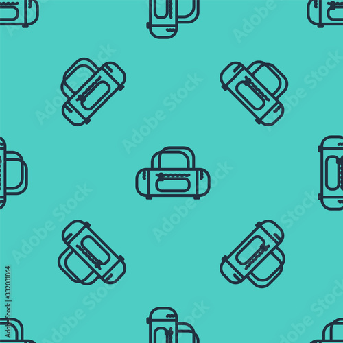 Black line Sport bag icon isolated seamless pattern on green background.  Vector Illustration