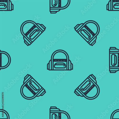 Black line Sport bag icon isolated seamless pattern on green background.  Vector Illustration