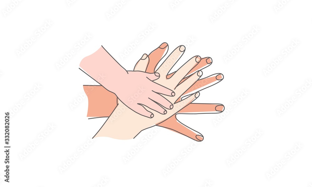Happy family holding hands. Hand drawn vector illustration. Happy family holding hands. Hand drawn vector illustration.