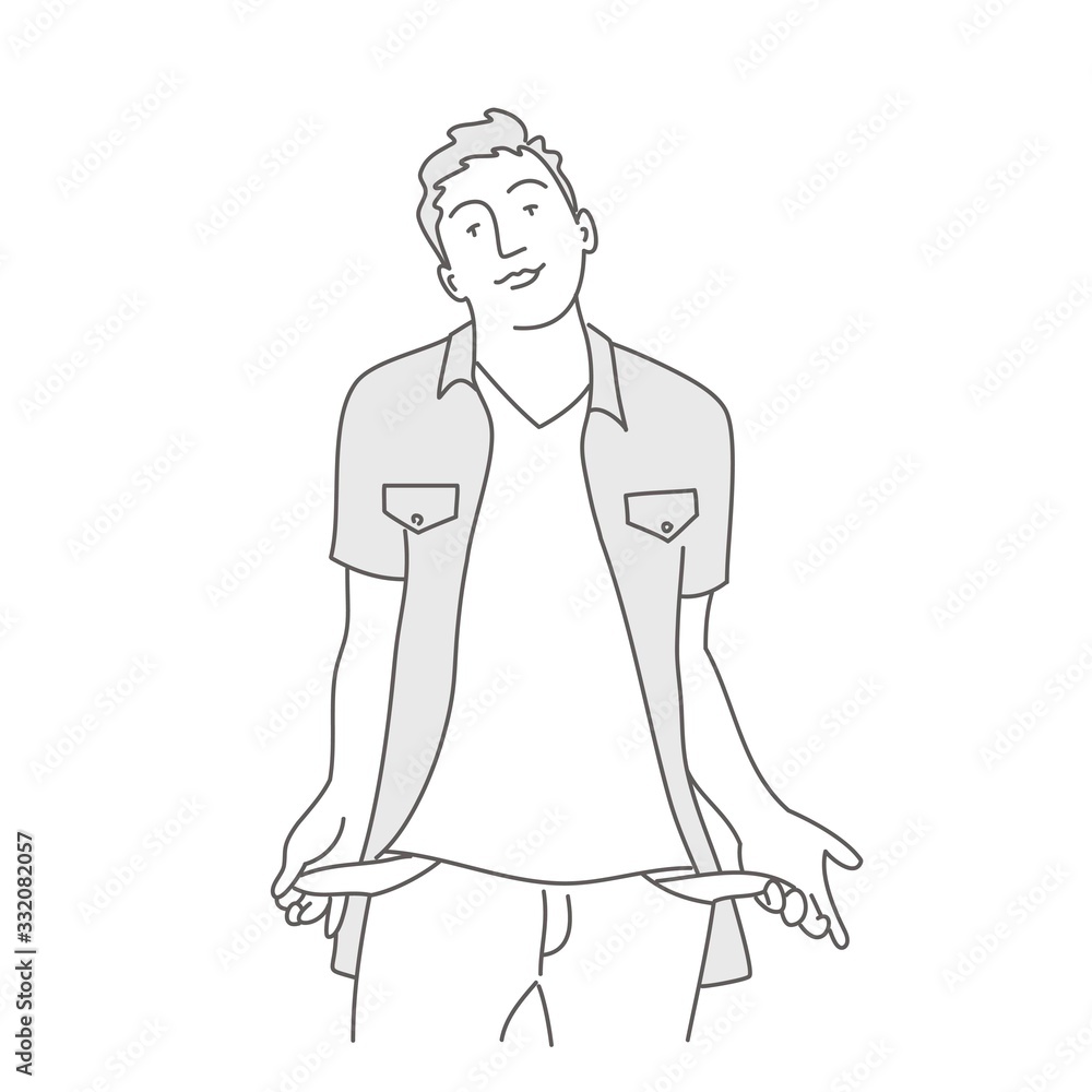 Line drawing vector illustration of businessman without money. Bankrupt concept. Line drawing vector illustration of businessman without money. Bankrupt concept.