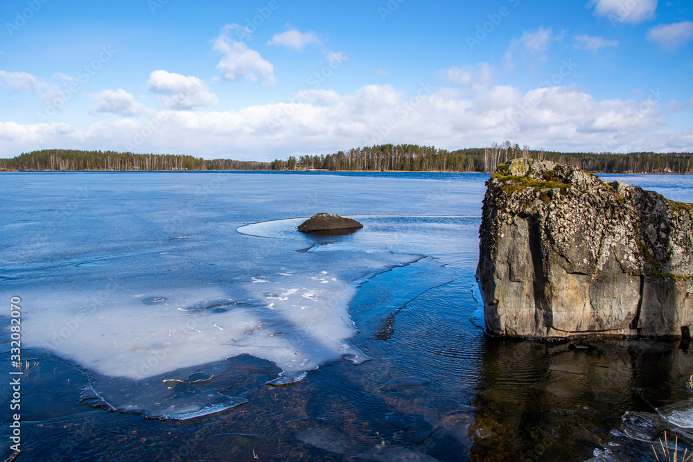 Fototapeta premium View to The Lake Saimaa from the shore, Karnakoski Fortress area, Savitaipale, Finland