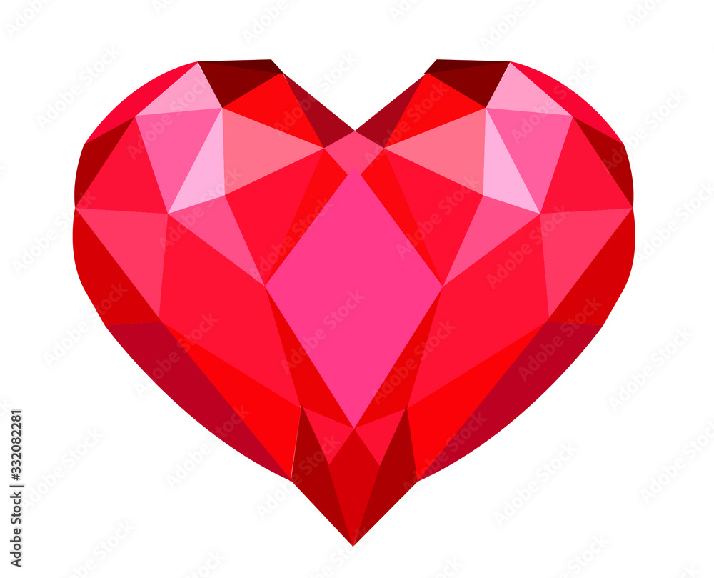Symbol, red polygon heart, on a white background Symbol, red polygon heart, on a white background