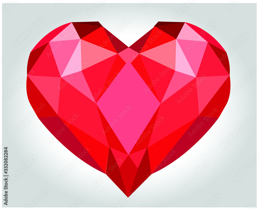 Symbol, red polygon heart, on a white background Symbol, red polygon heart, on a white background