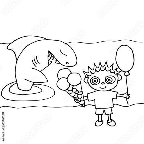Black and white doodle cartoon sketch illustration.