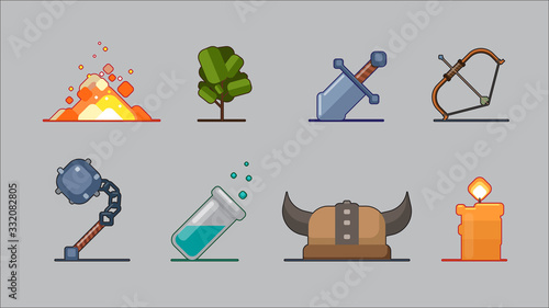 Set of medieval game icons. Vector simple elements.