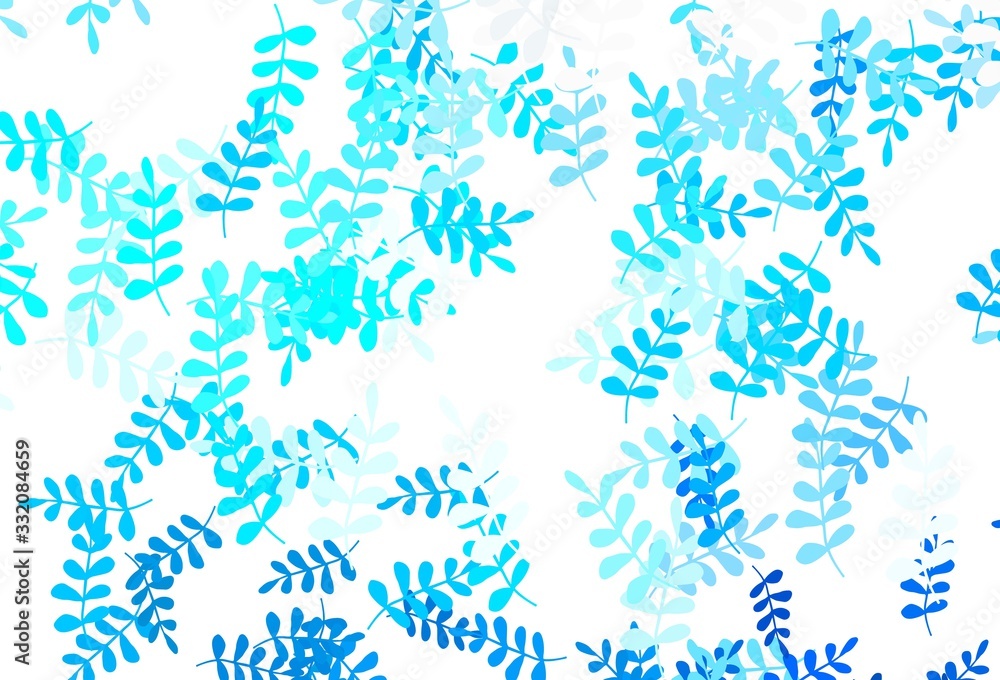 Light BLUE vector doodle layout with leaves. Light BLUE vector doodle layout with leaves.