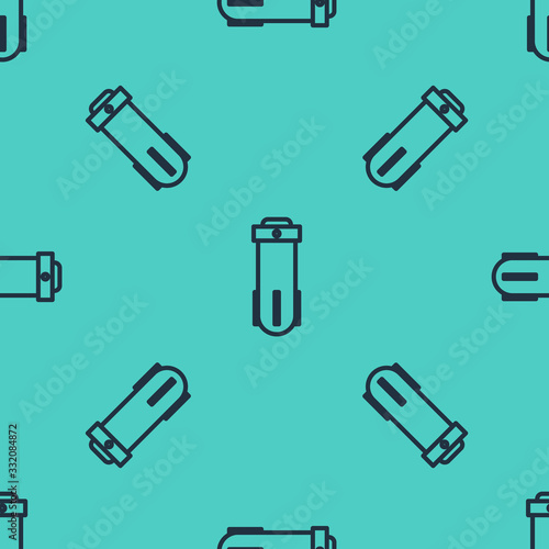 Black line Water filter icon isolated seamless pattern on green background. System for filtration of water. Reverse osmosis system. Vector Illustration