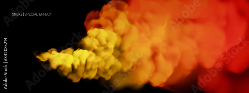Realistic multi-colored smoke on a black background. Colored smoke bombs. isolated fog or smoke, transparent special effect. Bright magic cloud, fog or smog. Abstract illustration for the design