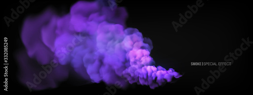 Realistic multi-colored smoke on a black background. Colored smoke bombs. isolated fog or smoke, transparent special effect. Bright magic cloud, fog or smog. Abstract illustration for the design