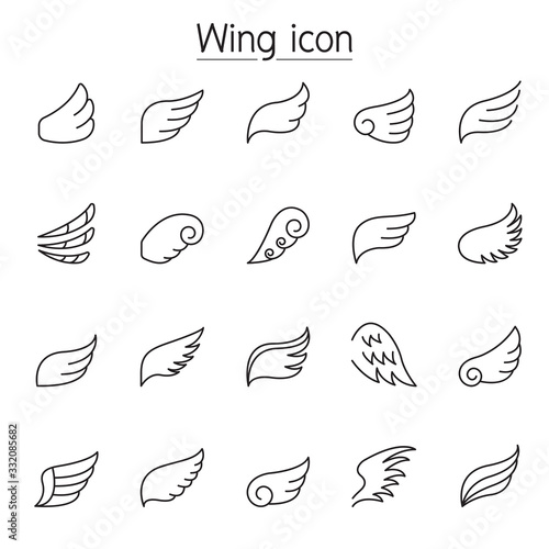 Wing icons set in thin line style