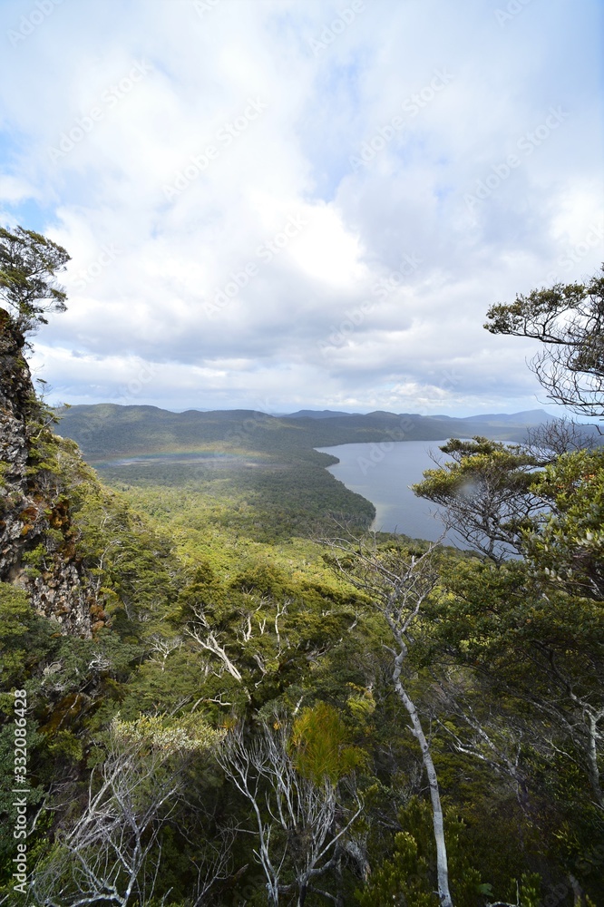 Obraz premium Landscape with lake and jungle in Fiordland National Park in New Zealand