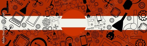 Innovation and technology concept. Circle frame with thin line icons. Flag of the Austria