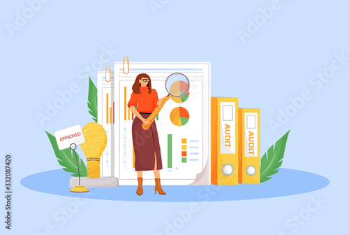 Financial audit flat concept vector illustration. Professional financier, business analyst 2D cartoon character for web design. Economic analysis, budget assessment, accounting creative idea