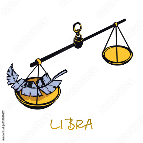 Libra zodiac sign flat cartoon vector illustration. Celestial justice scales object. Astrological horoscope symbol, equilibrium, balance and harmony concept. Isolated hand drawn item