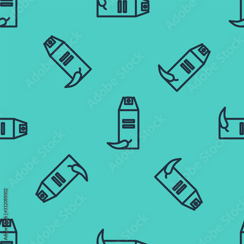 Black line Pepper spray icon isolated seamless pattern on green background. OC gas. Capsicum self defense aerosol. Vector Illustration
