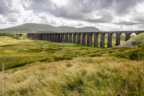 Sweeping view of Ribblehed viaduct and the Yorkshire three peaks
