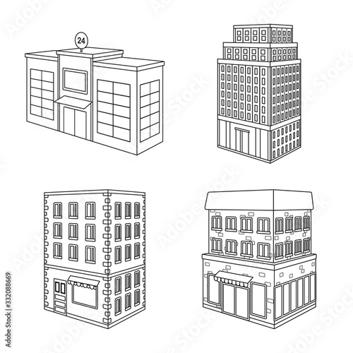 Vector illustration of home and apartment sign. Collection of home and modern stock vector illustration.