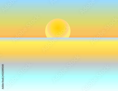 Fototapeta Naklejka Na Ścianę i Meble -  sunset by beach sun shining yellow clear sky by ocean sea wawes