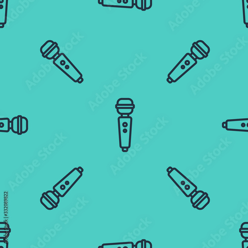 Black line Dildo vibrator for sex games icon isolated seamless pattern on green background. Sex toy for adult. Vaginal exercise machines for intimate. Vector Illustration