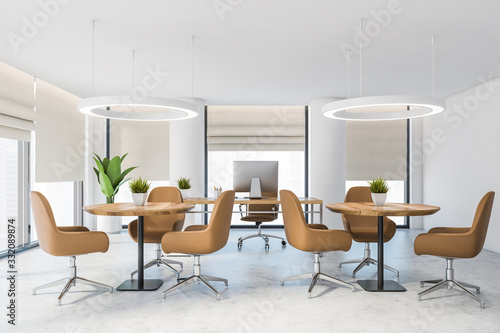 White CEO office with beige armchairs
