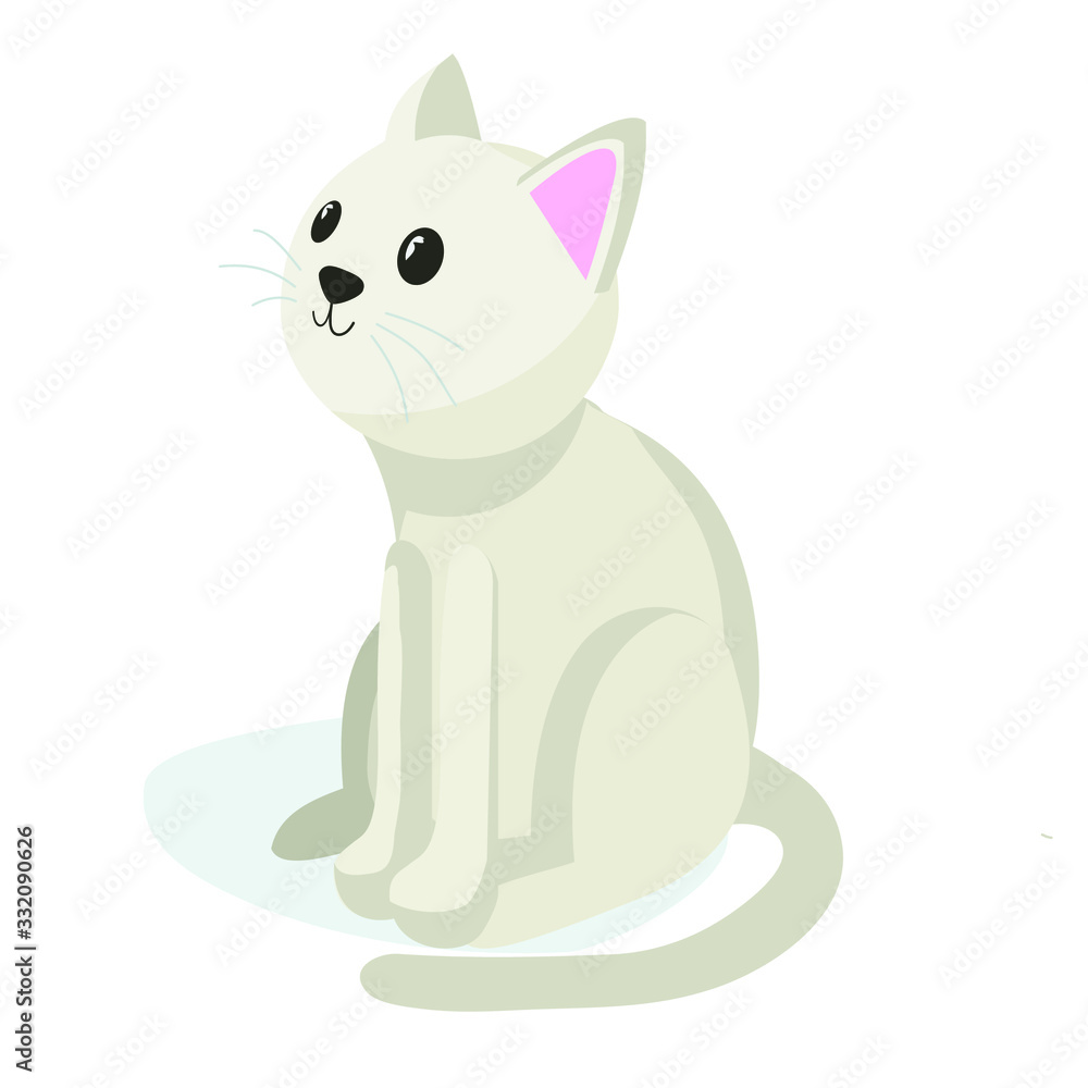 cartoon cute sitting white cat isolated on white background cartoon cute sitting white cat isolated on white background