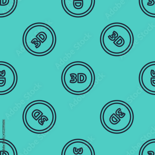 Black line 3D word icon isolated seamless pattern on green background. Vector Illustration