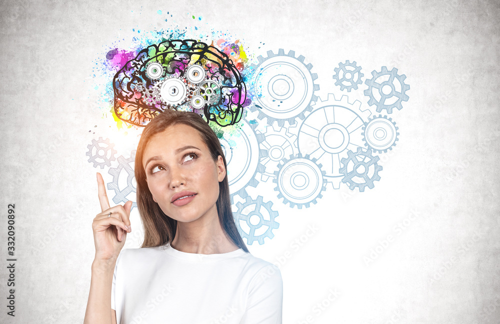 Fototapeta premium Woman with bright idea brainstorming
