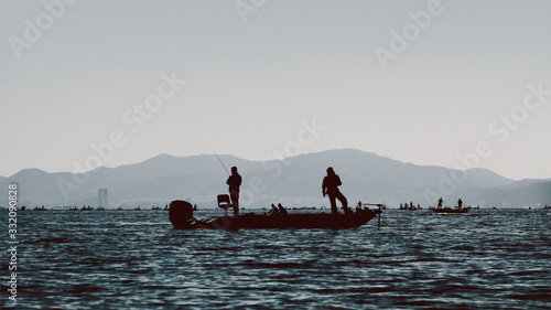 Bass boats in the Biwa lake Japan
