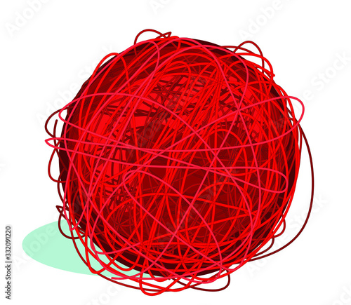 red wool knitting ball knit isolated on white background