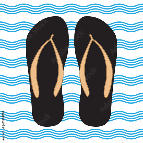 Flip flop on the background of the sea wave.