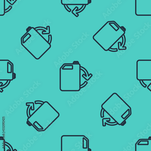 Black line Eco fuel canister icon isolated seamless pattern on green background. Eco bio and barrel. Green environment and recycle. Vector Illustration