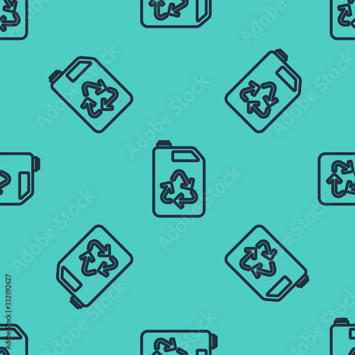 Black line Eco fuel canister icon isolated seamless pattern on green background. Eco bio and barrel. Green environment and recycle. Vector Illustration