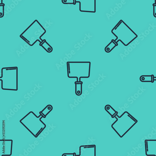 Black line Putty knife icon isolated seamless pattern on green background. Spatula repair tool. Spackling or paint instruments. Vector Illustration