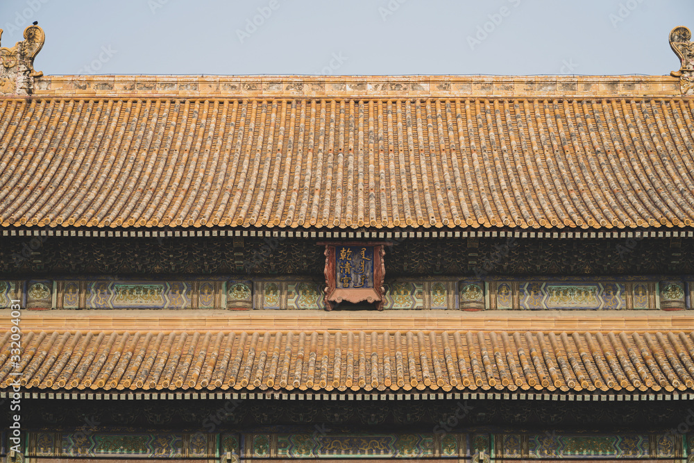BEIJING, CHINA - DECEMBER 29, 2019. Hall of Supreme Harmony roof detail, Forbidden City, Beijing BEIJING, CHINA - DECEMBER 29, 2019. Hall of Supreme Harmony roof detail, Forbidden City, Beijing