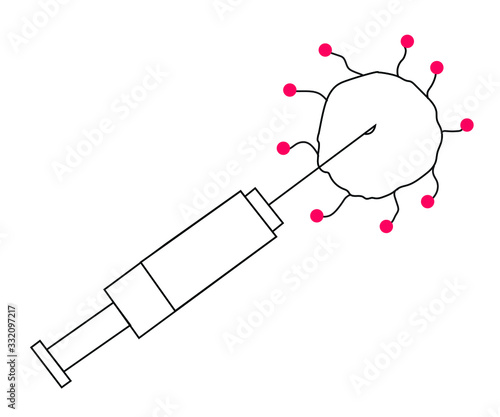 Graphic illustration of killing foreign bodies (like corona) by injecting a medicine