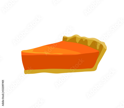slice of orange pumpkin pie cheescake dessert sugar cake isolated on white background
