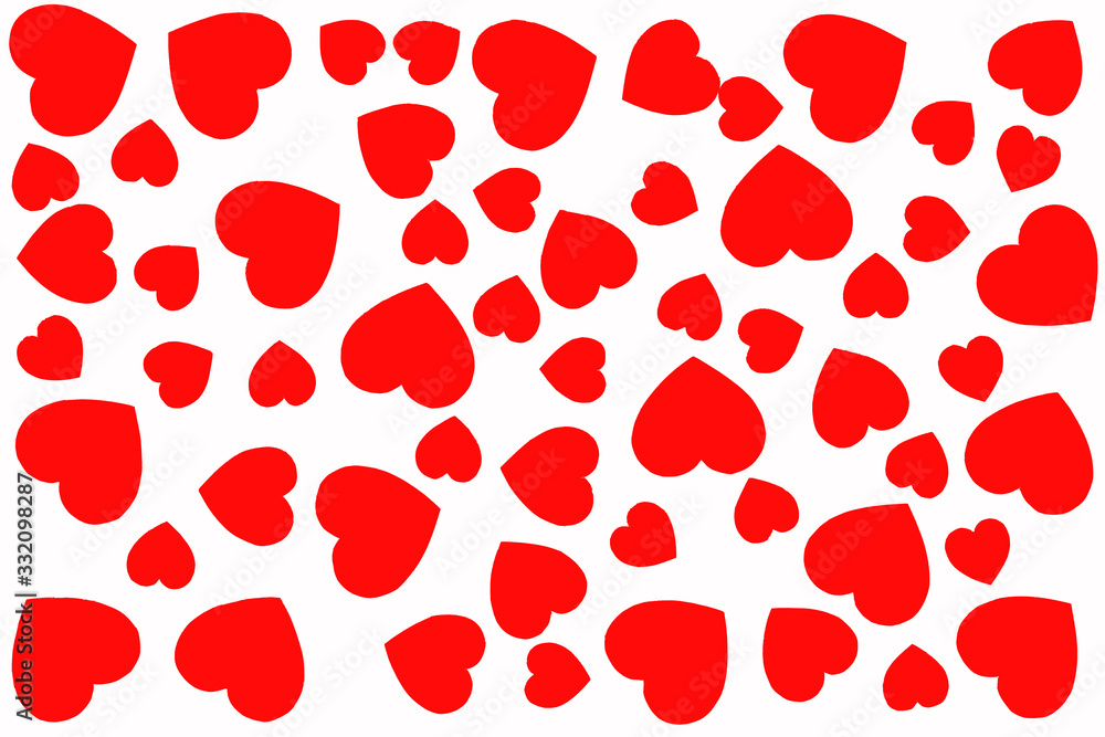 Small and large hearts cut out of paper are laid out on a white background Small and large hearts cut out of paper are laid out on a white background