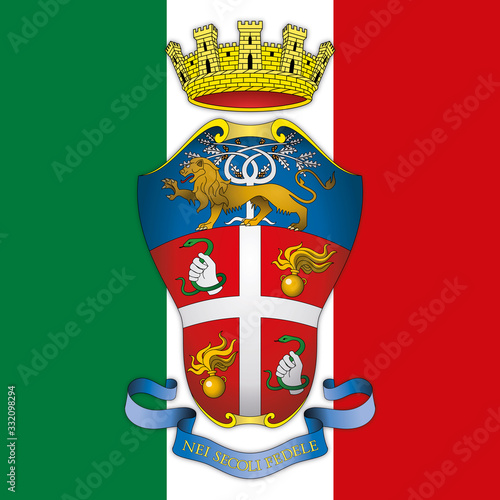 Corpo dei Carabinieri coat of arms on the Italian flag, Italy, vector illustration photo
