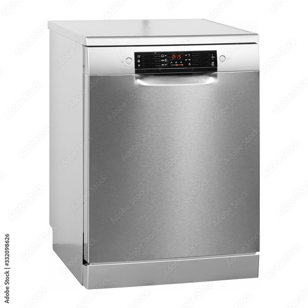 Dishwasher Isolated on White Background. Side View of Modern