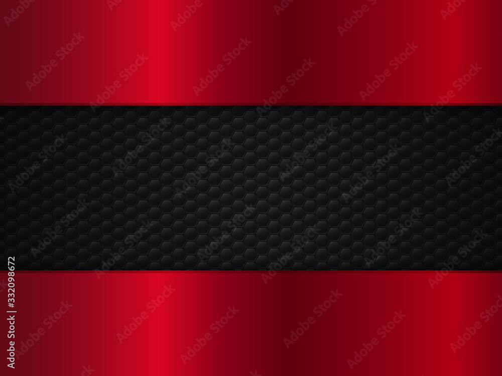Naklejka premium Abstract red and black metal background with hexagons. Vector illustration