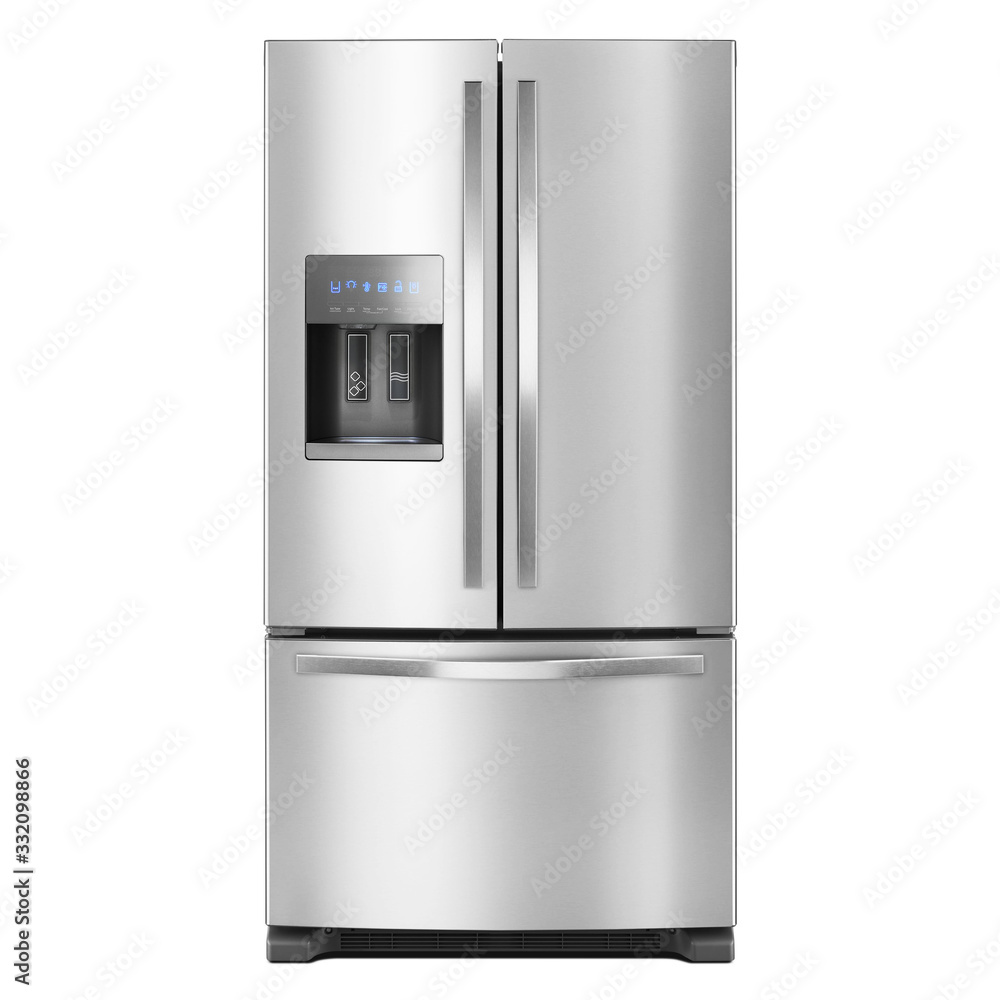 French Door Refrigerator Isolated on White Background. Domestic
