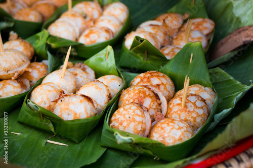 thai coconut pancake.kind of Thai sweetmeat on green leaf background
