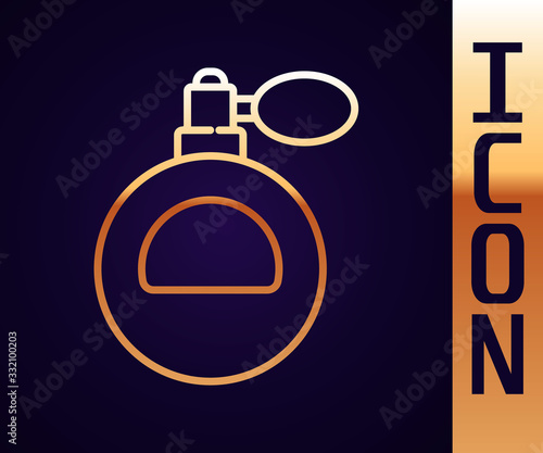 Gold line Perfume icon isolated on black background. Vector Illustration