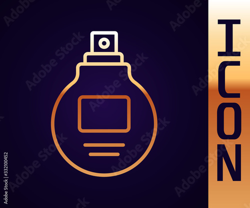 Gold line Perfume icon isolated on black background. Vector Illustration