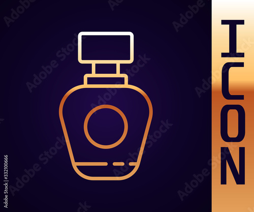 Gold line Perfume icon isolated on black background. Vector Illustration