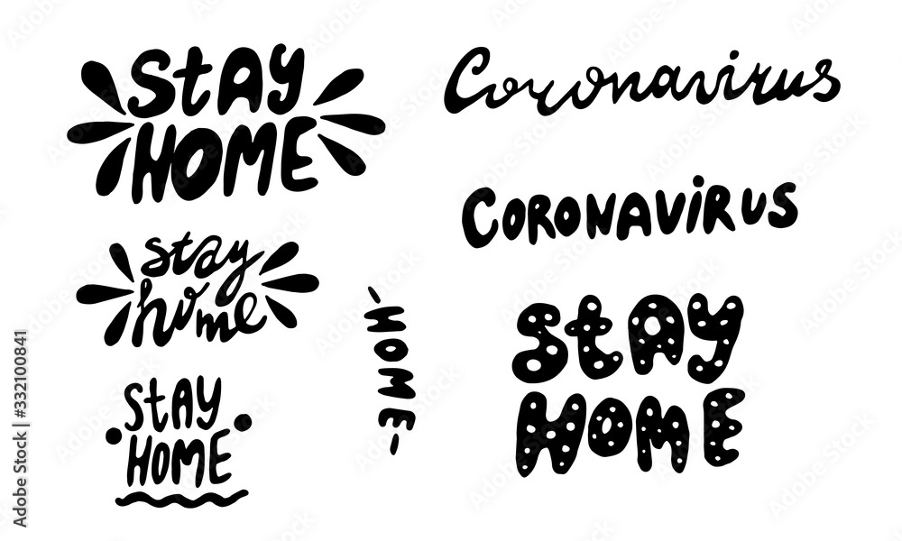 Set of hand lettering with quarantine and coronavirus tips. Different quotes vector in hand drawn style. Phrases for social networks, flyers, stickers Set of hand lettering with quarantine and coronavirus tips. Different quotes vector in hand drawn style. Phrases for social networks, flyers, stickers